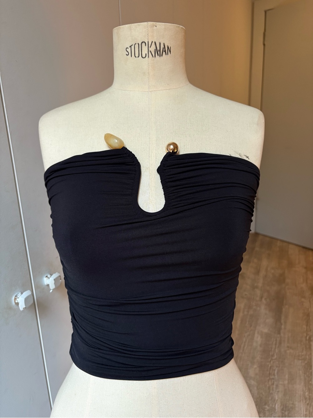Kookai Black Strapless Notch Ruched Tube Top